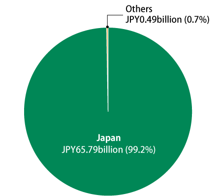 Pie chart of regional distribution(Tax Payments): Japan JPY65.79bn (99.2%), Others JPY0.49bn (0.7%).