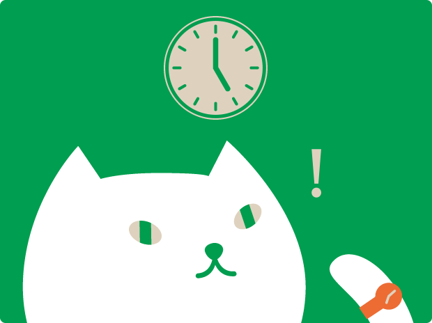 午後5時の時計を見てびっくりしているりそにゃのイラスト