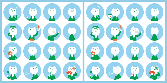 “りそにゃ”のイラストがたくさん配置された画像