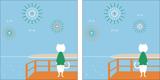りそにゃが花火を見ているイラスト