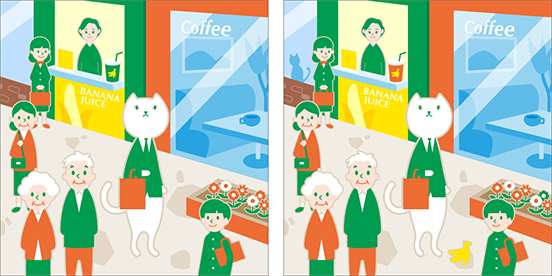 街中でお買い物をするりそにゃのイラスト
