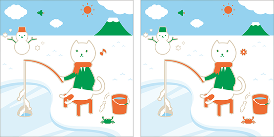 ワカサギ釣りをするりそにゃのイラスト
