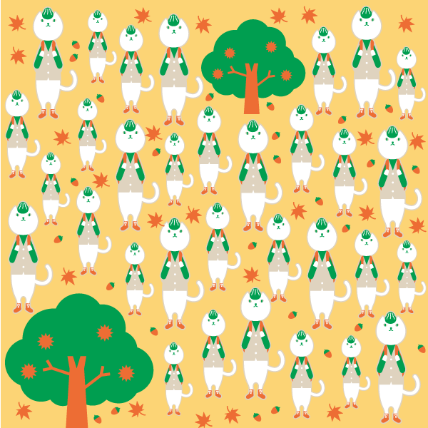 登山家の格好をしたりそにゃがたくさん配置されているイラスト