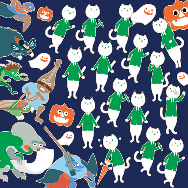 お化けに追いかけられるりそにゃのイラスト