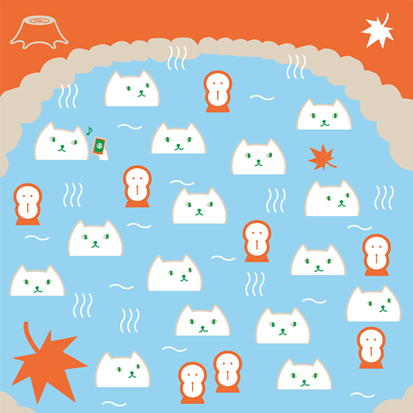 温泉に入っているりそにゃのイラスト