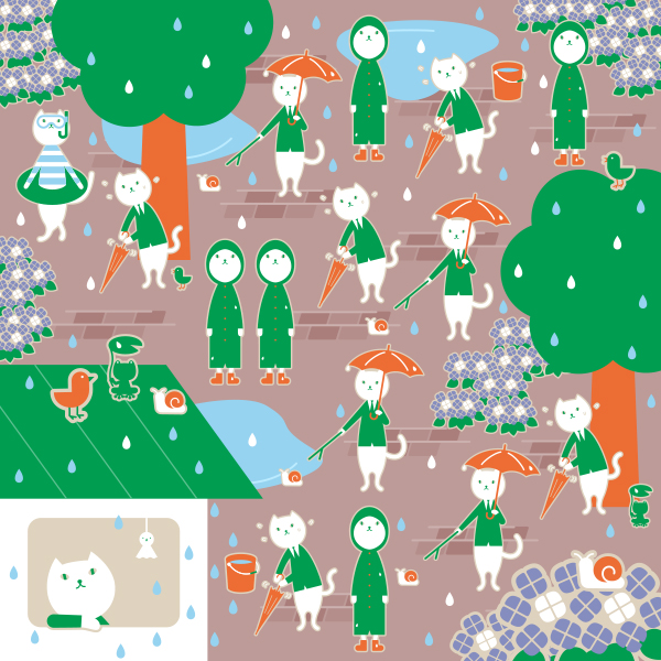 水着と浮き輪を着用しているりそにゃのイラスト