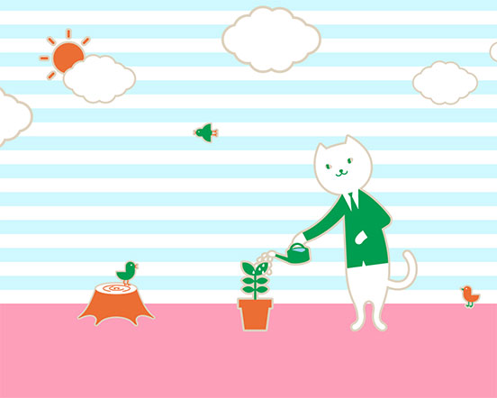 植木に水をあげるりそにゃの壁紙画像