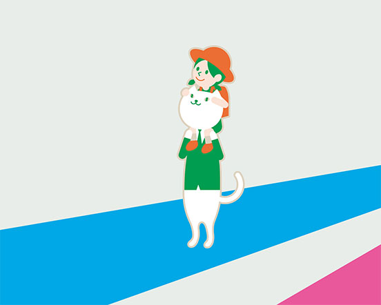 りそにゃが女の子を肩車している壁紙画像