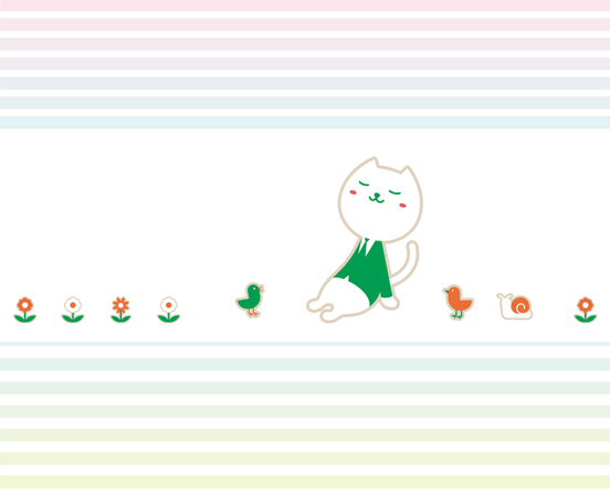 ひよこと花に囲まれてくつろいでいる りそにゃの壁紙
