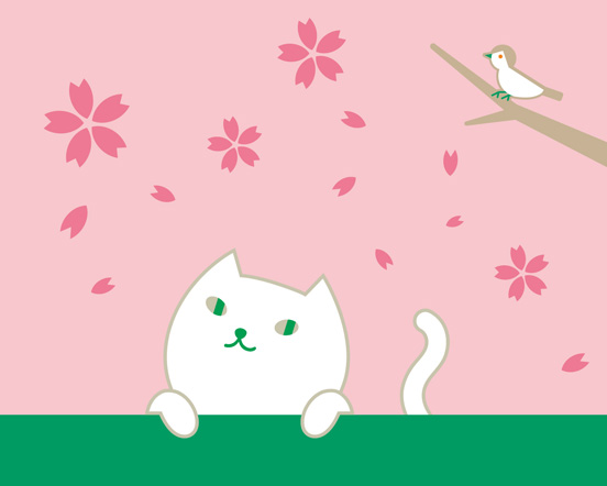 りそにゃと桜の壁紙画像