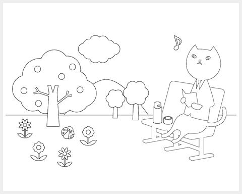 りそにゃがベンチに座っているいるぬりえ画像